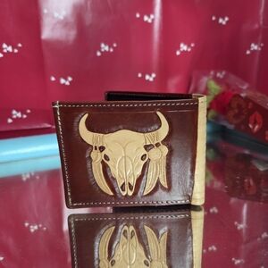 Leather Key & Card Holder with Bull Skull Design